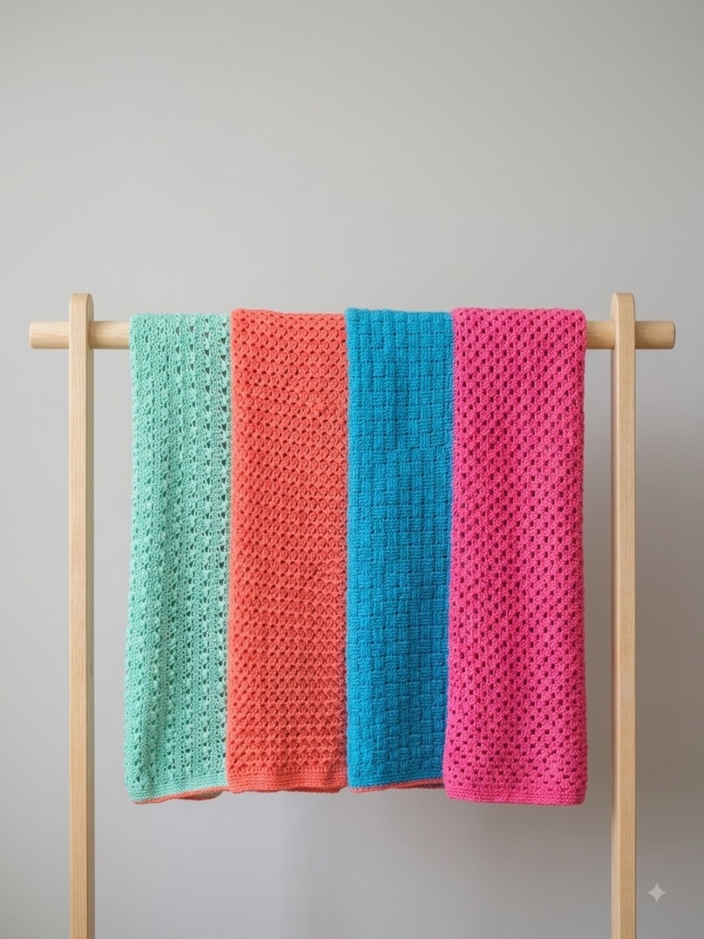 Crochet Cotton Hand Towels - Mint, Coral, Teal, Pink